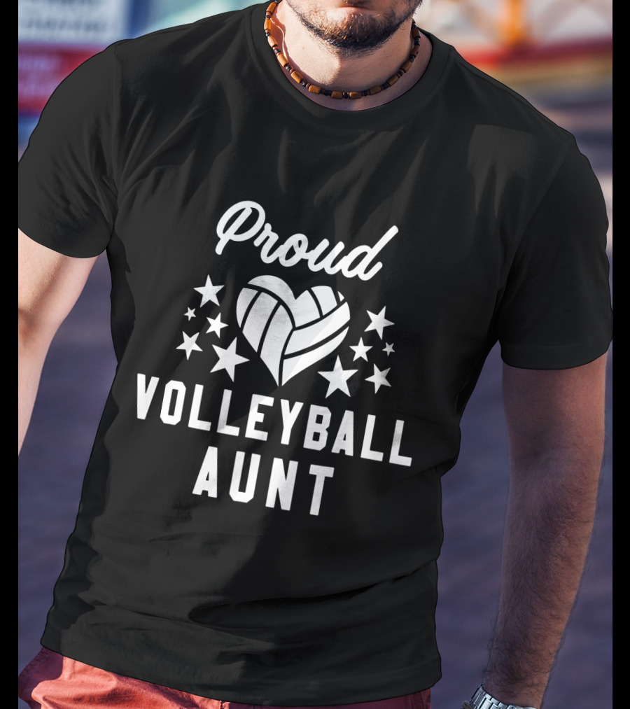 Proud Volleyball Aunt Heart Stars T-Shirt