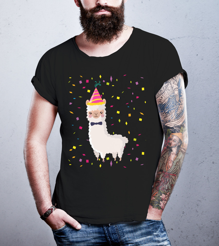 Funny Alpaca Birthday Party Celebration With Confetti T-Shirt