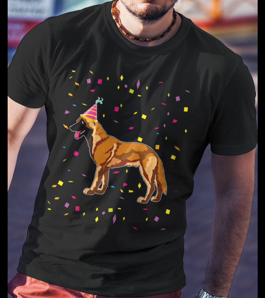 Funny Belgian Malinois Birthday Party Confetti Hat T-Shirt