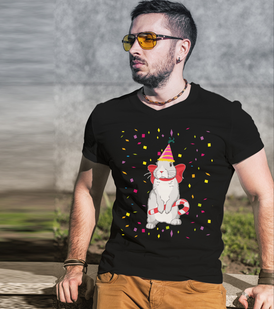 Funny Rabbit Birthday Party Hat Candy Cane Confetti T-Shirt
