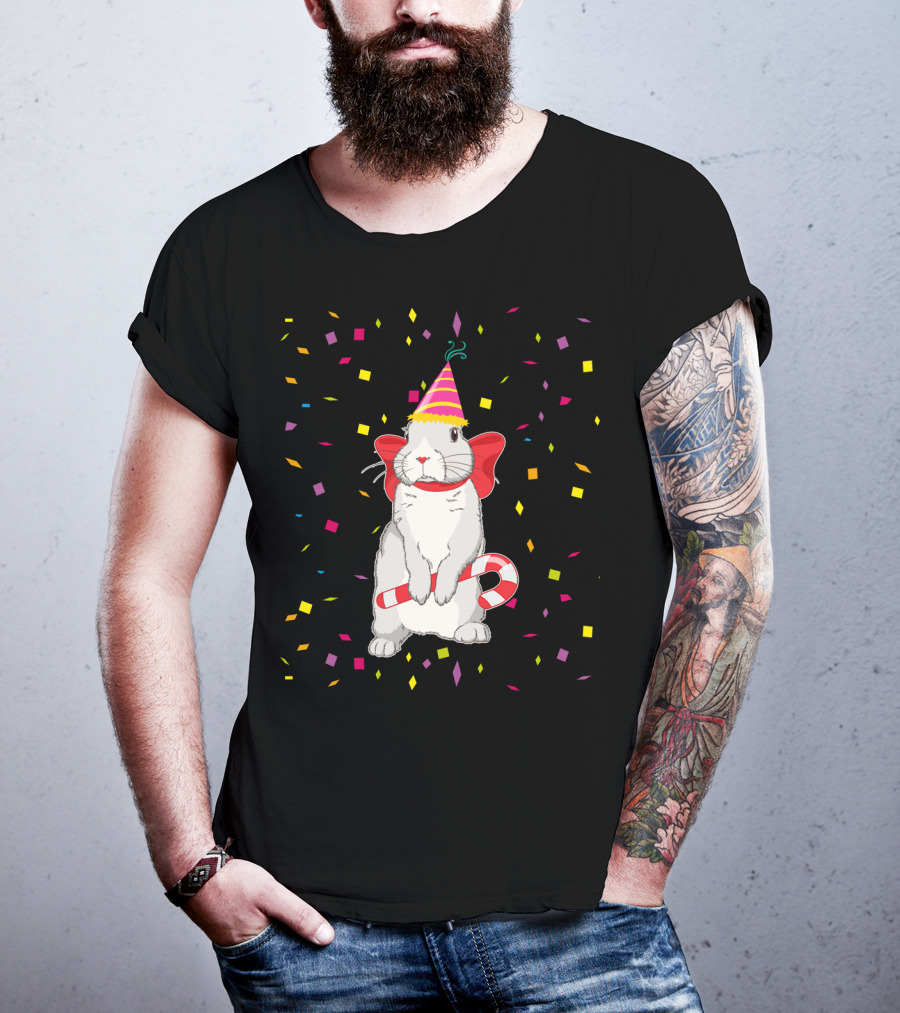 Funny Rabbit Birthday Party Hat Candy Cane Confetti T-Shirt