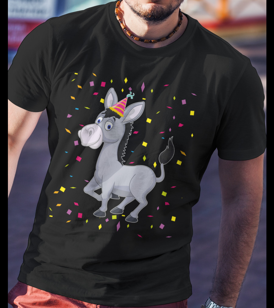 Happy Donkey Party Celebration With Colorful Confetti T-Shirt