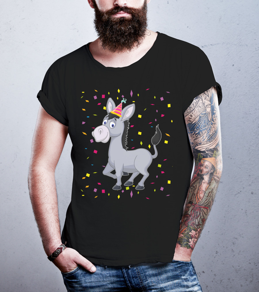 Happy Donkey Party Celebration With Colorful Confetti T-Shirt