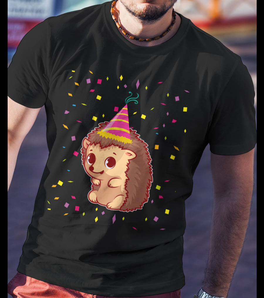 Hedgehog Party Confetti Celebration Birthday Fun T-Shirt