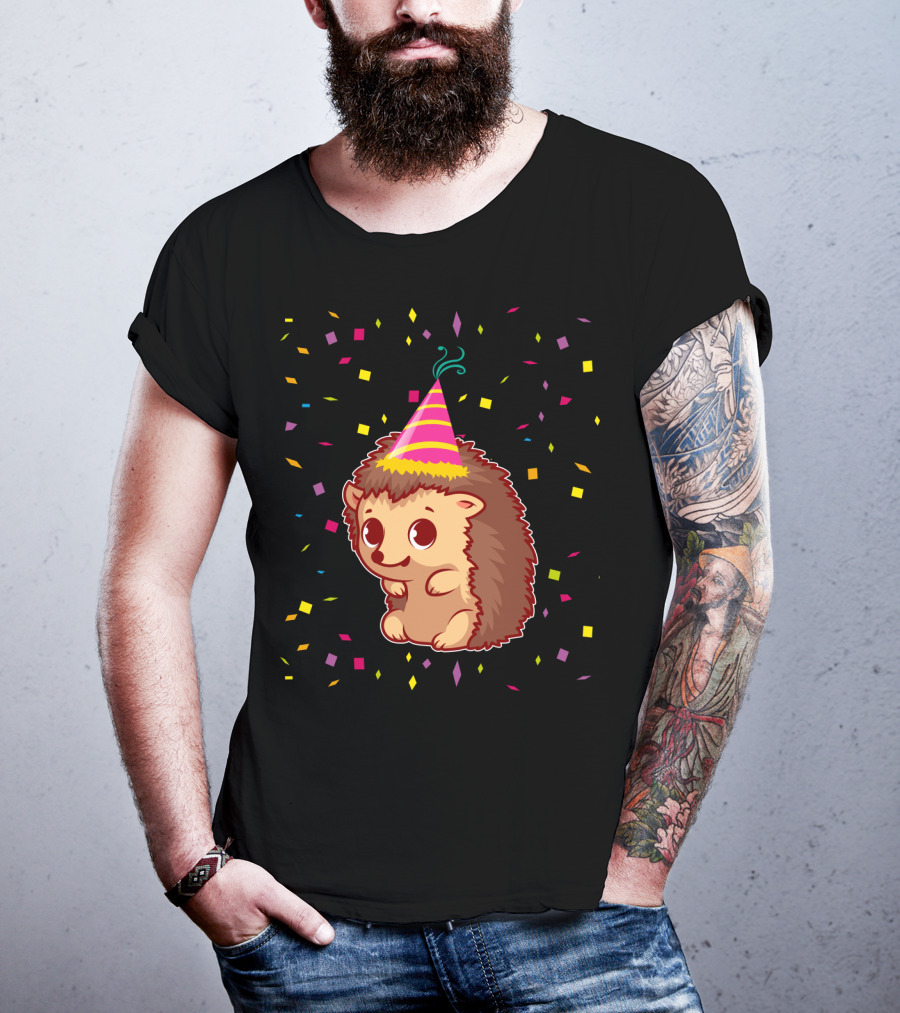 Hedgehog Party Confetti Celebration Birthday Fun T-Shirt