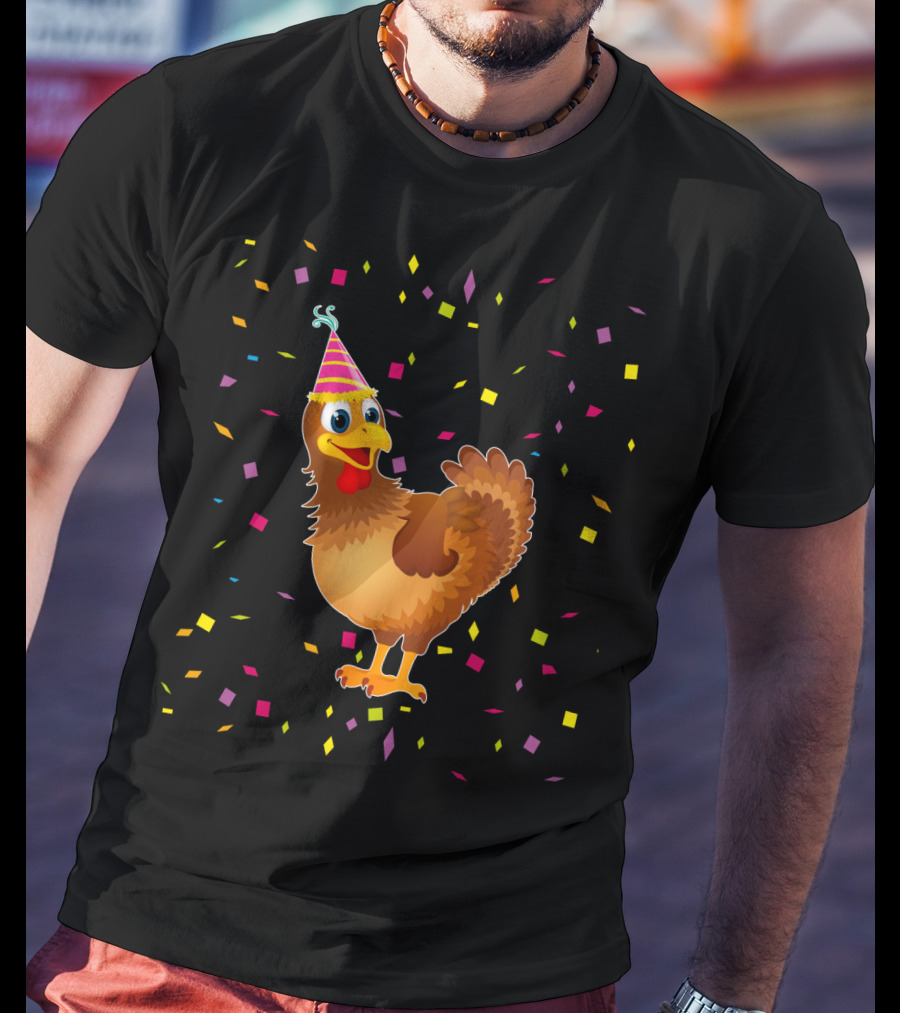 Funny Chicken Birthday Party Hat Confetti T-Shirt