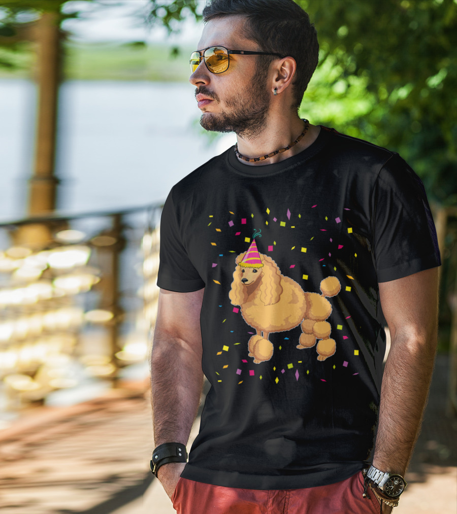 Funny Poodle Birthday Dog With Party Hat And Confetti T-Shirt