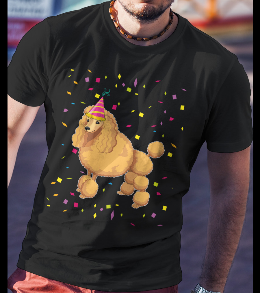 Funny Poodle Birthday Dog With Party Hat And Confetti T-Shirt