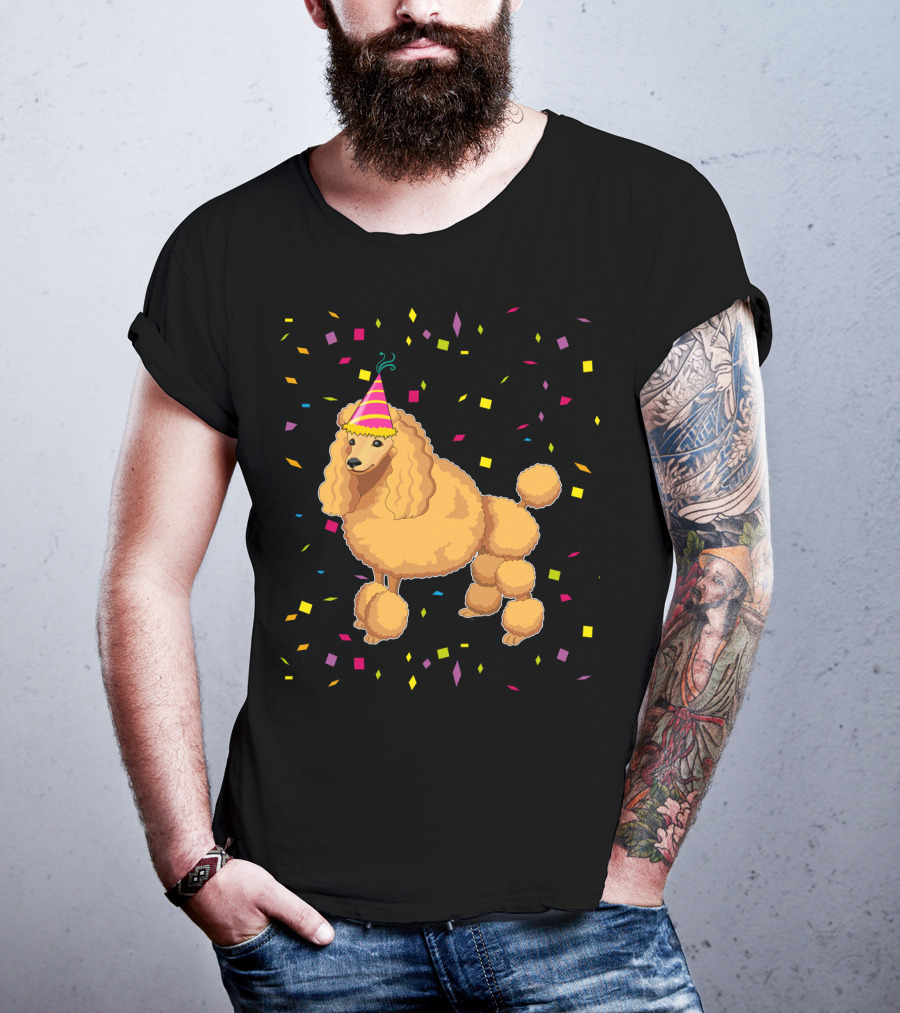 Funny Poodle Birthday Dog With Party Hat And Confetti T-Shirt