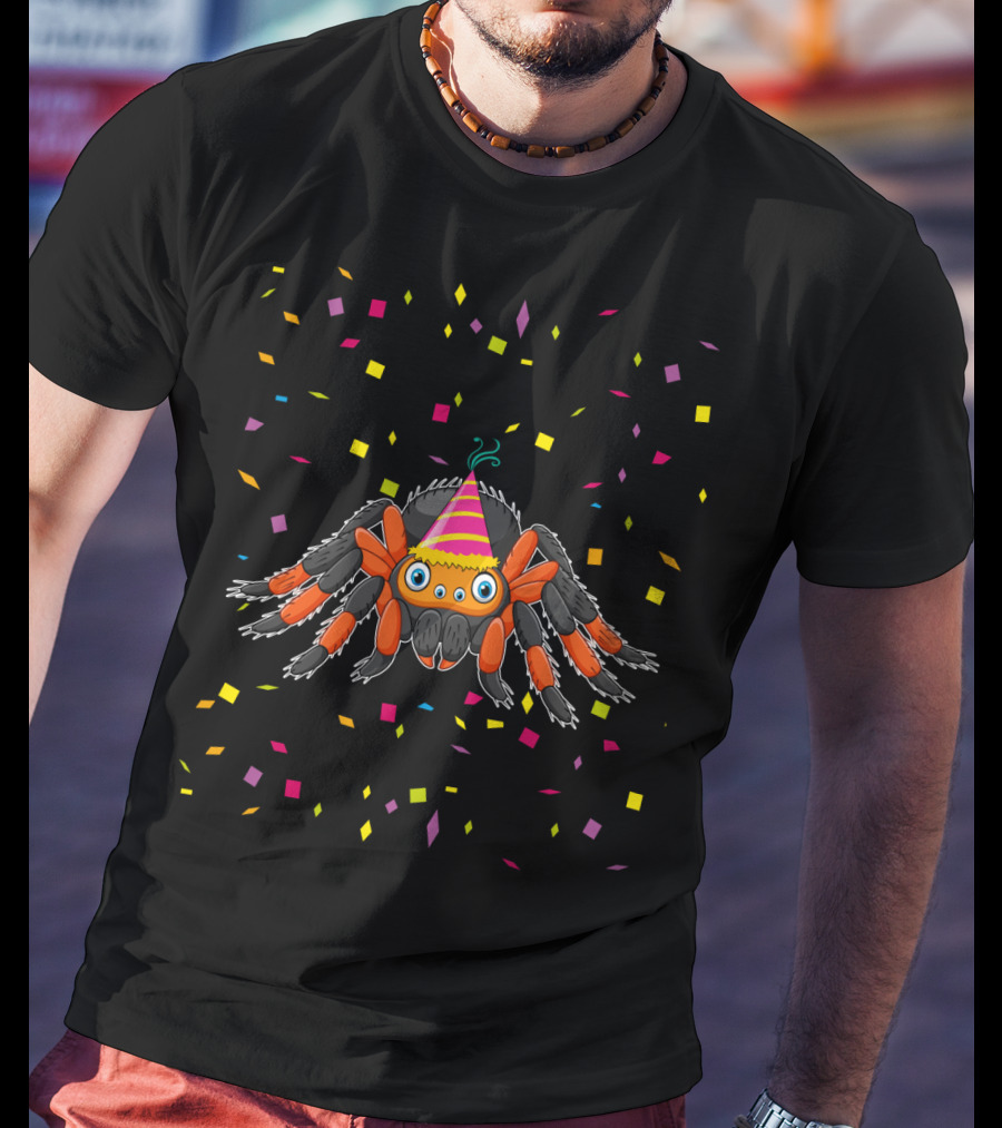 Cute Tarantula With Party Hat And Confetti Birthday Fun T-Shirt