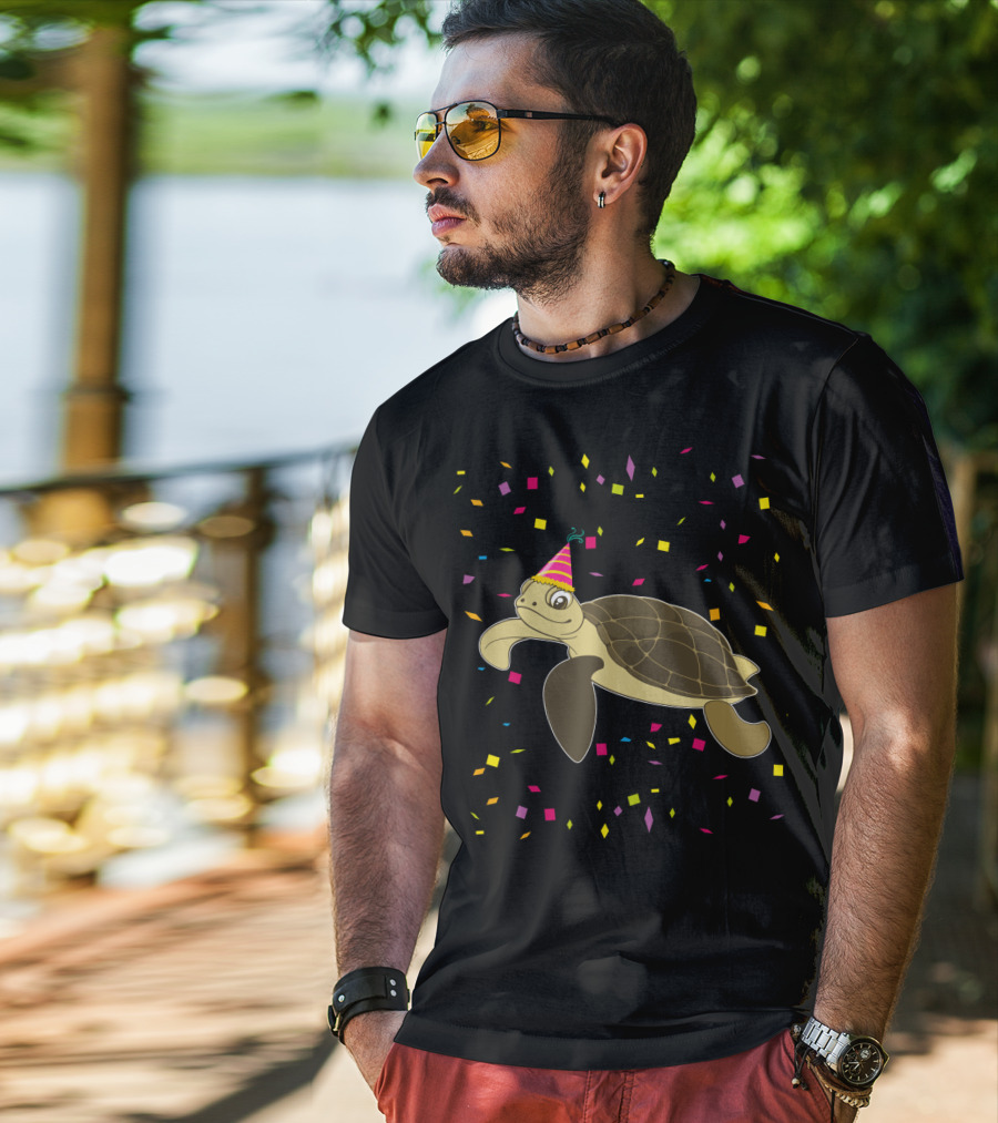 Funny Sea Turtle Party Confetti Birthday T-Shirt