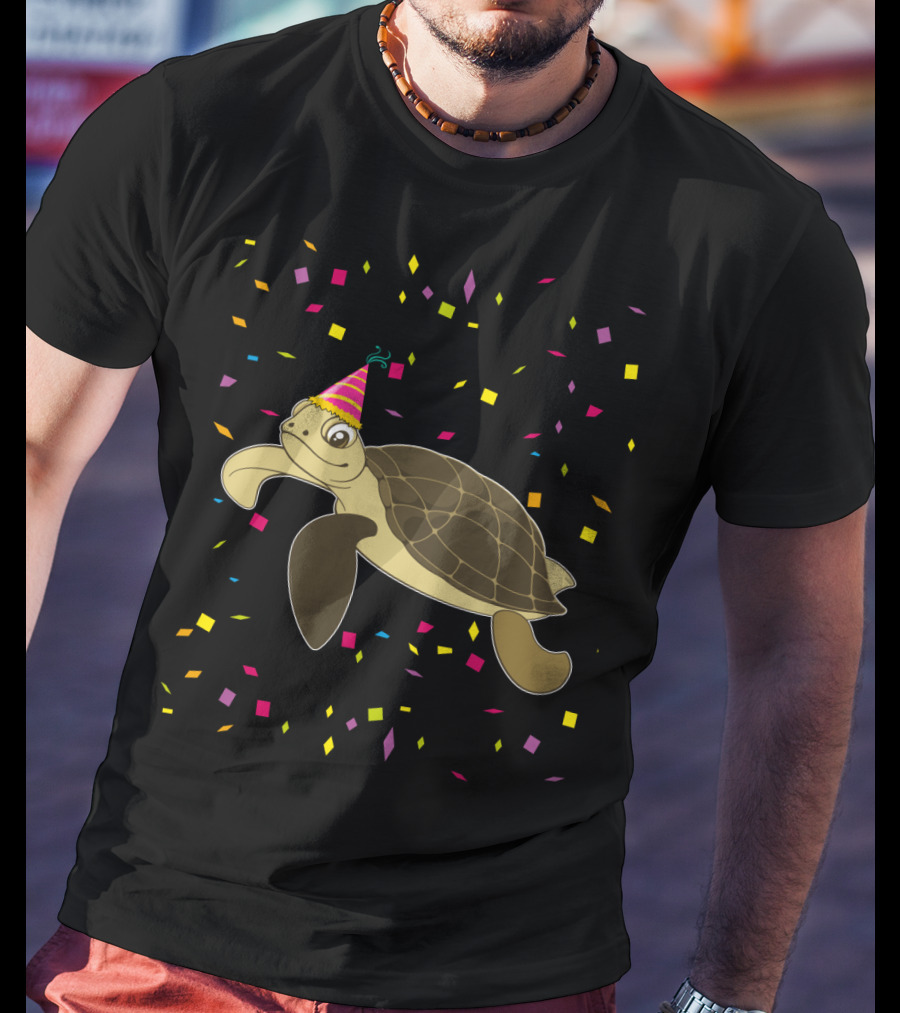 Funny Sea Turtle Party Confetti Birthday T-Shirt