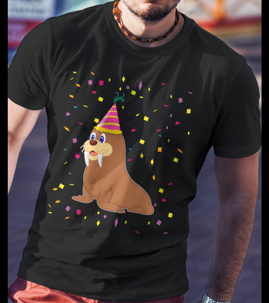 Funny WALRUS Birthday Confetti T-Shirt