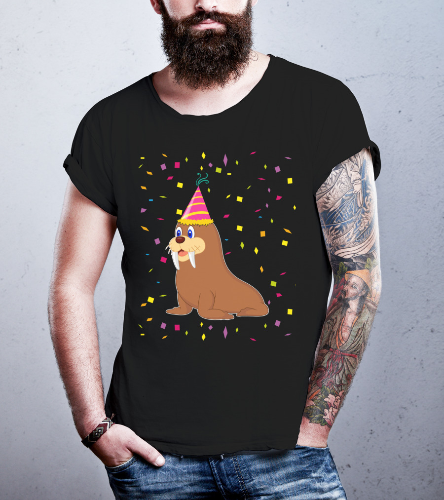 Funny WALRUS Birthday Confetti T-Shirt