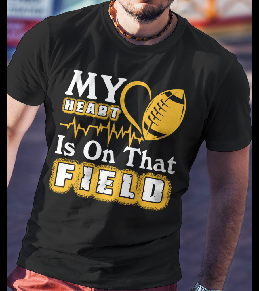 My Heart Is On That Field With Football Heartbeat Fantasy Football T-Shirt