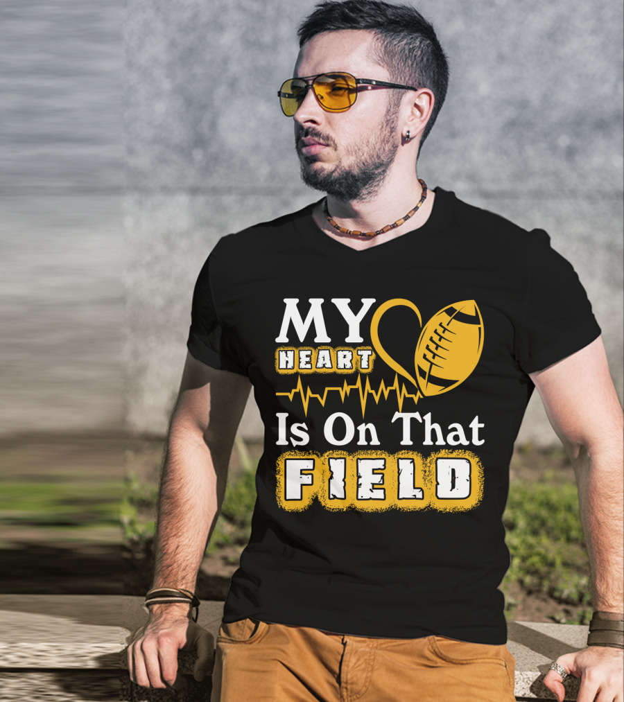 My Heart Is On That Field With Football Heartbeat Fantasy Football T-Shirt