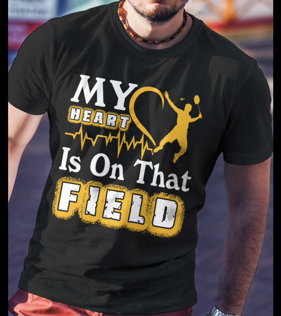 My Heart Is On That Field Badminton Player Pulse EKG T-Shirt