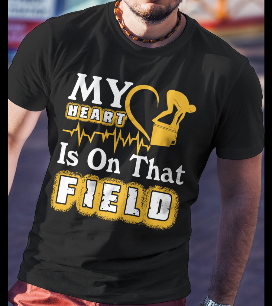 My Heart Is On That Field Swimming Dive Silhouette Heartbeat T-Shirt