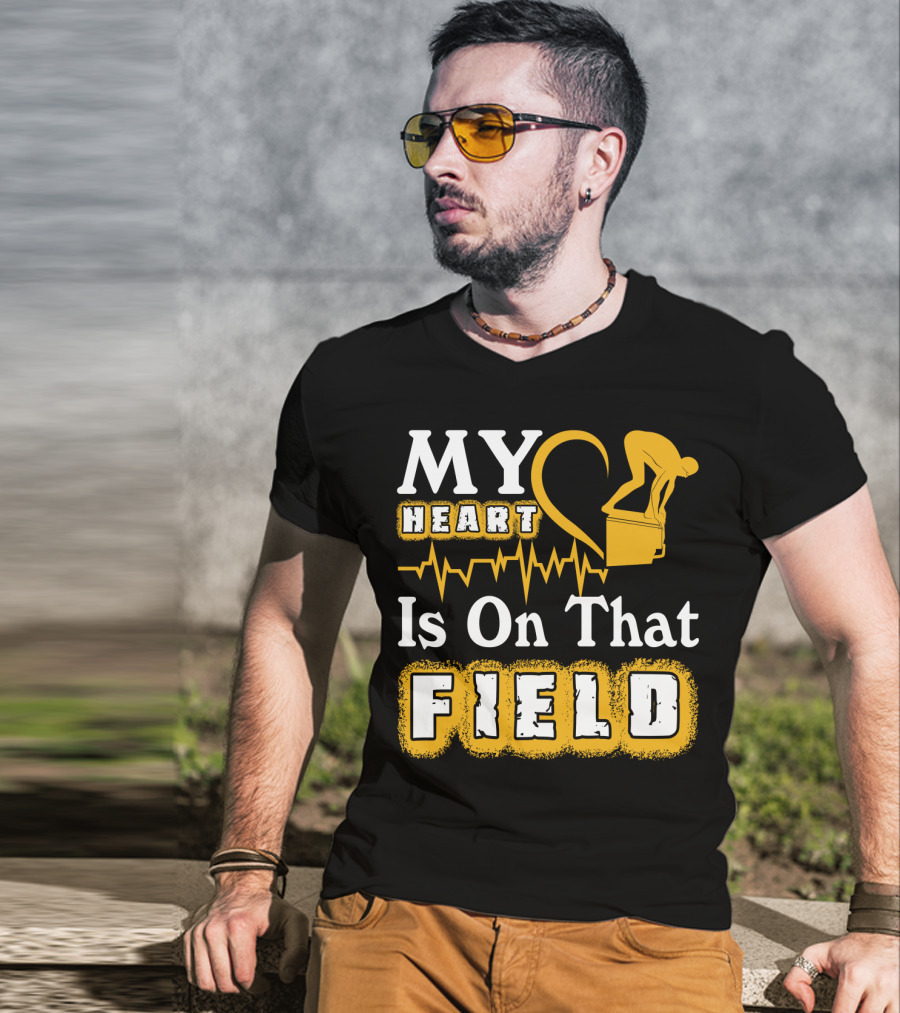 My Heart Is On That Field Swimming Dive Silhouette Heartbeat T-Shirt