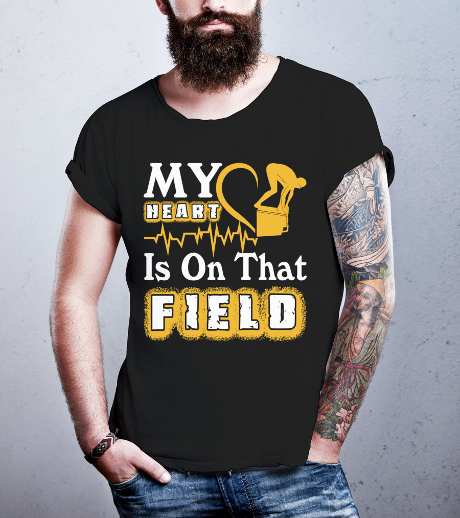 My Heart Is On That Field Swimming Dive Silhouette Heartbeat T-Shirt