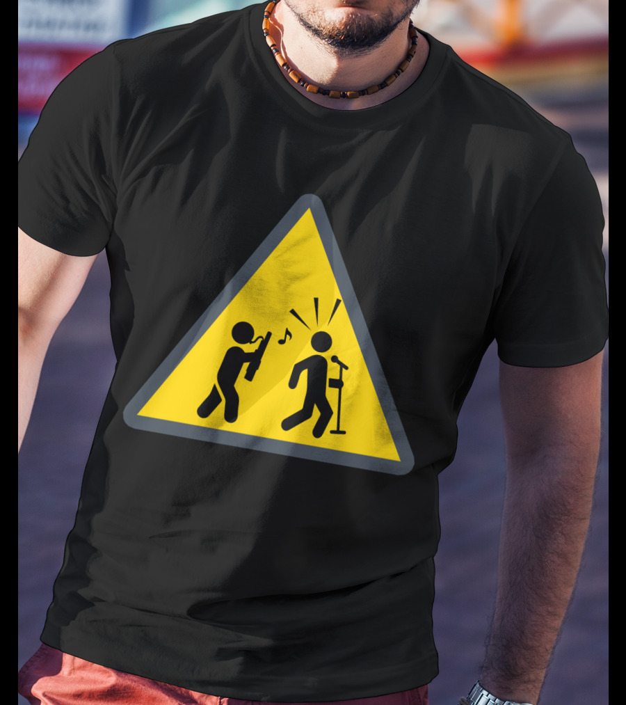 Funny Bassoon Warning Sign With Musician And Microphone T-Shirt