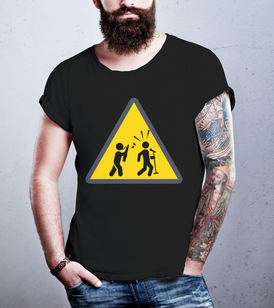 Funny Bassoon Warning Sign With Musician And Microphone T-Shirt