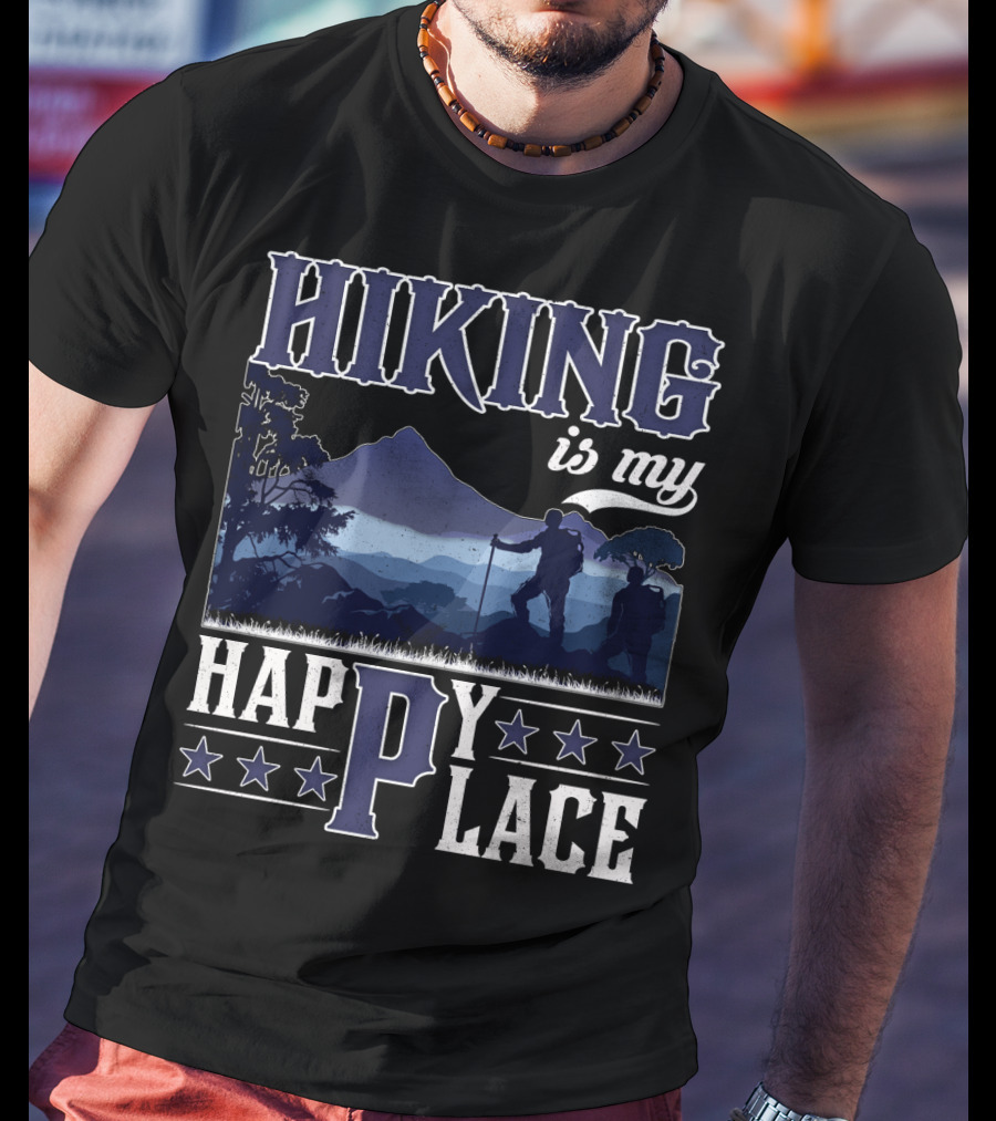 Hiking Is My Happy Place Mountain Silhouette Adventure T-Shirt