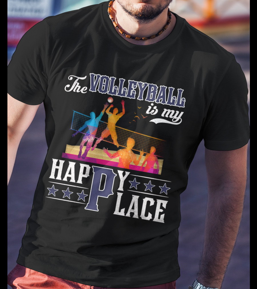 The Volleyball Is My Happy Place Colorful Players Action Scene T-Shirt