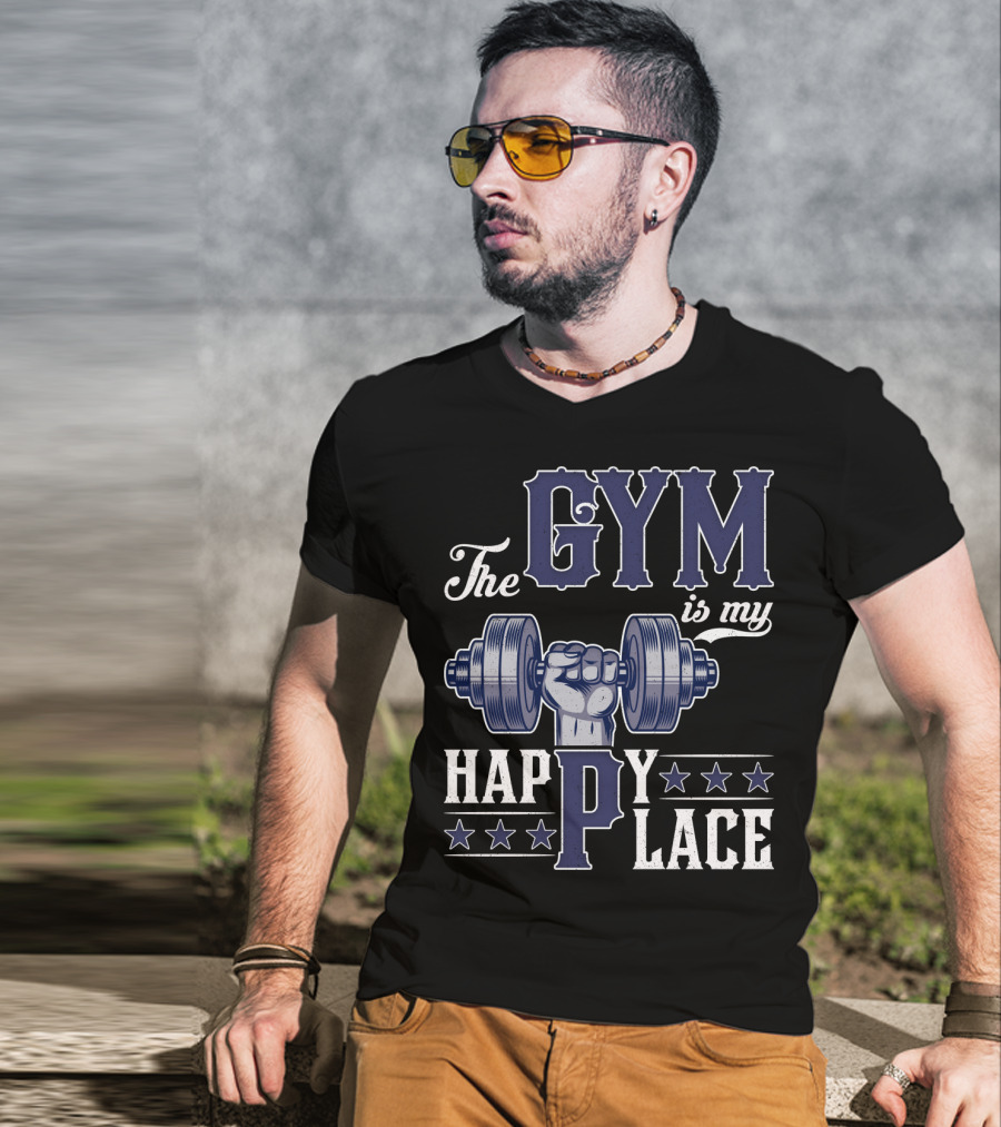 The Gym Is My Happy Place With Dumbbell And Stars T-Shirt