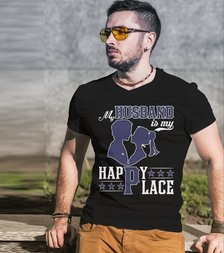 My Husband Is My Happy Place Silhouette Stars T-Shirt