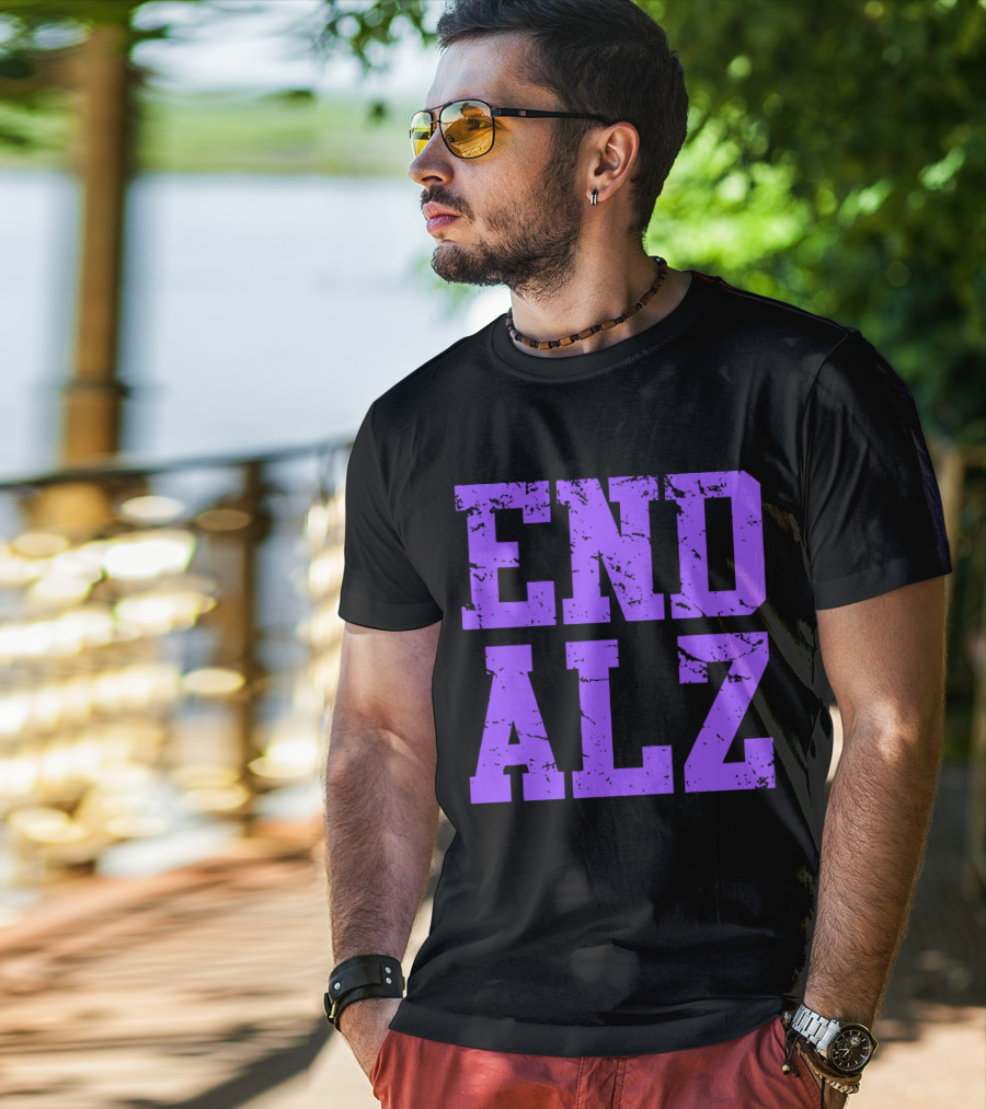 END ALZ Alzheimers Awareness Purple Text T-Shirt