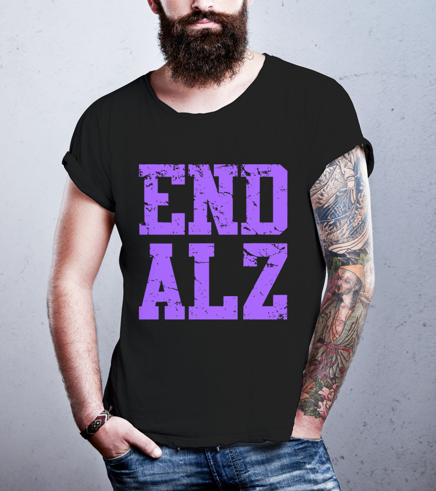 END ALZ Alzheimers Awareness Purple Text T-Shirt