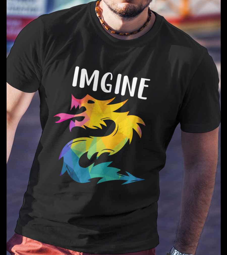 Imagine Vibrant Geometric Dragon Tattoo T-Shirt