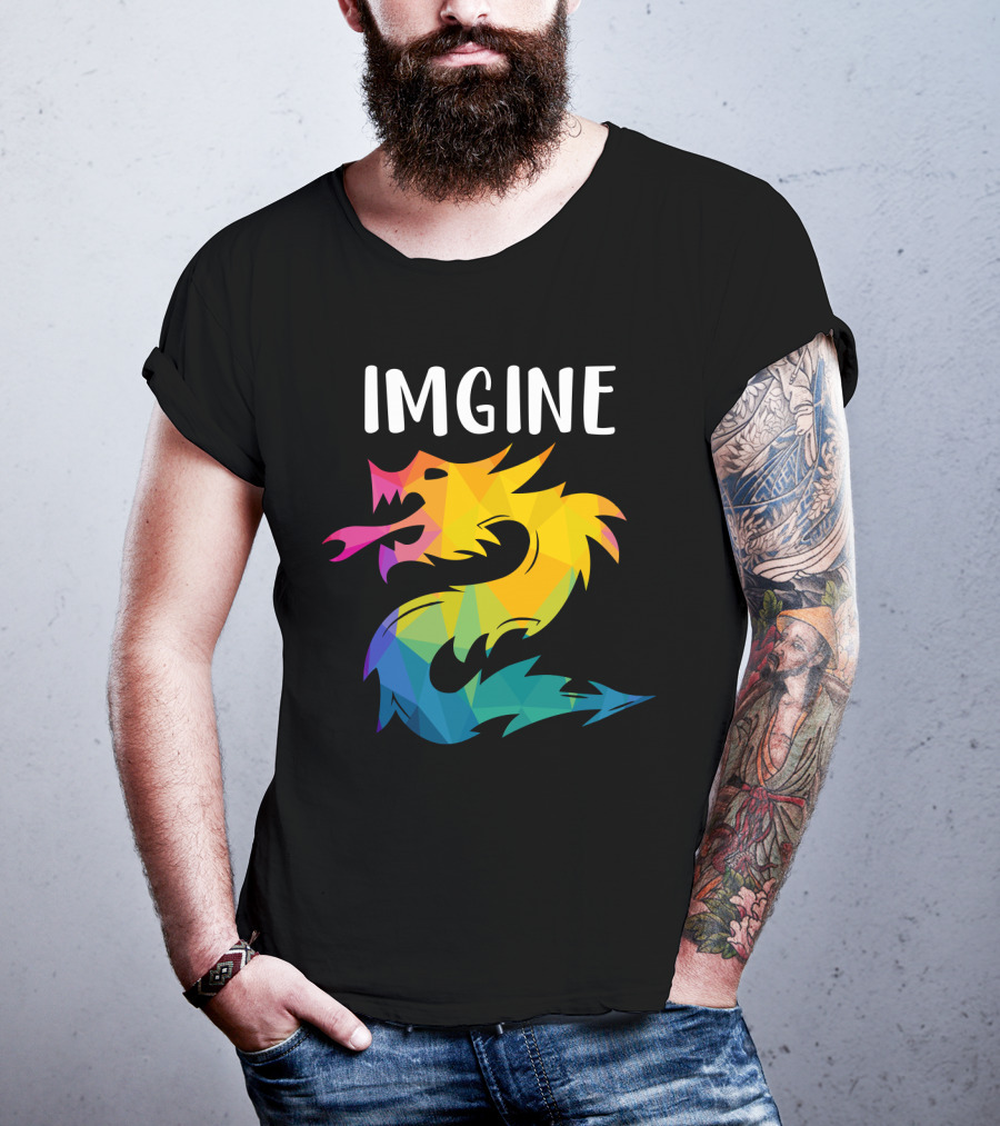 Imagine Vibrant Geometric Dragon Tattoo T-Shirt