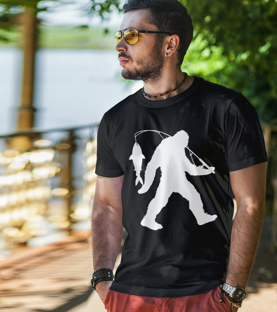 Bigfoot Fishing With Catching Fisherman T-Shirt