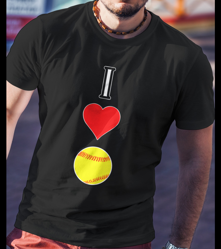 I Love Softball Player Vertical Heart Softball T-Shirt