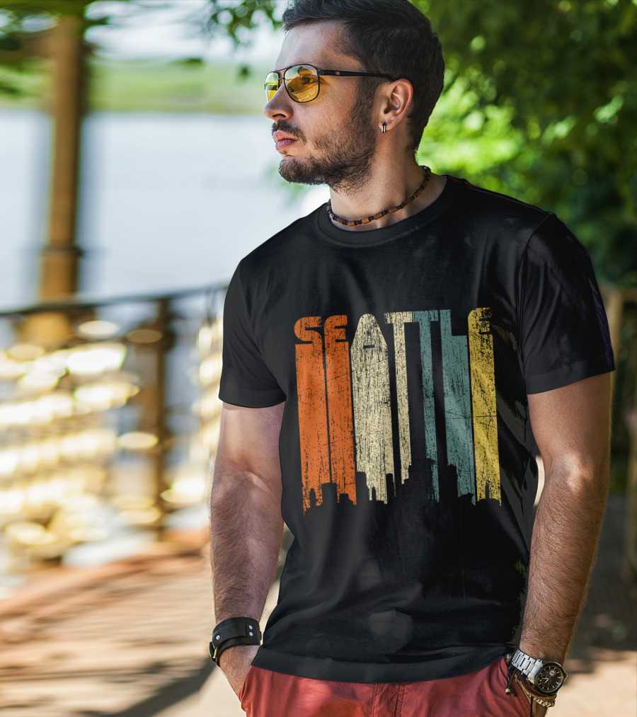 Seattle Vintage City Skyline Retro 70s T-Shirt