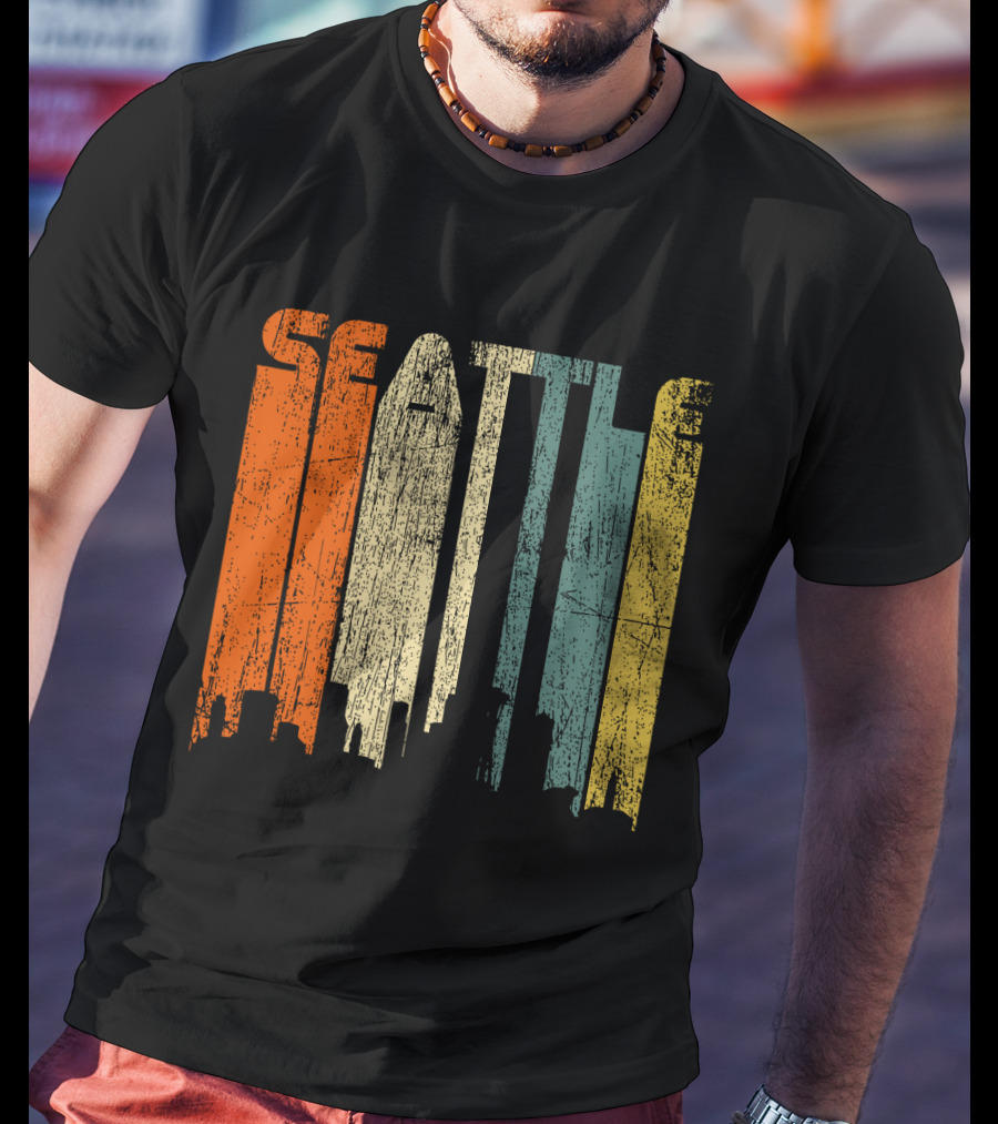 Seattle Vintage City Skyline Retro 70s T-Shirt