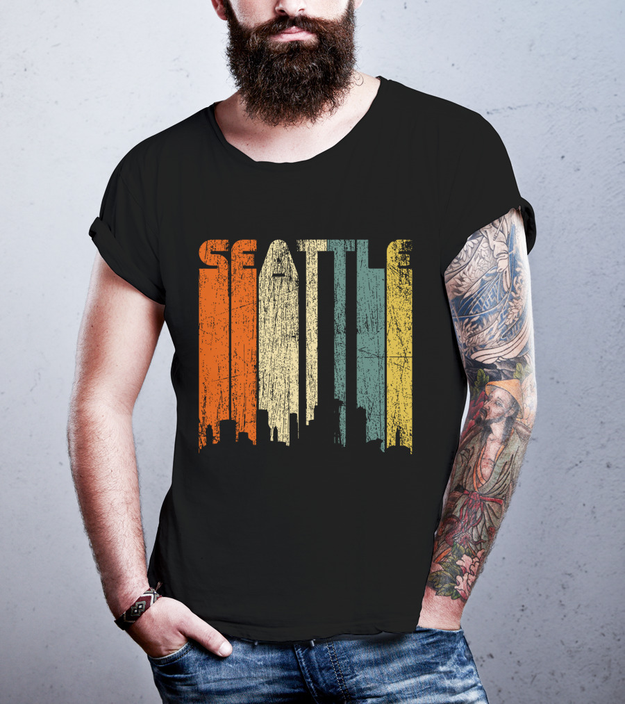Seattle Vintage City Skyline Retro 70s T-Shirt