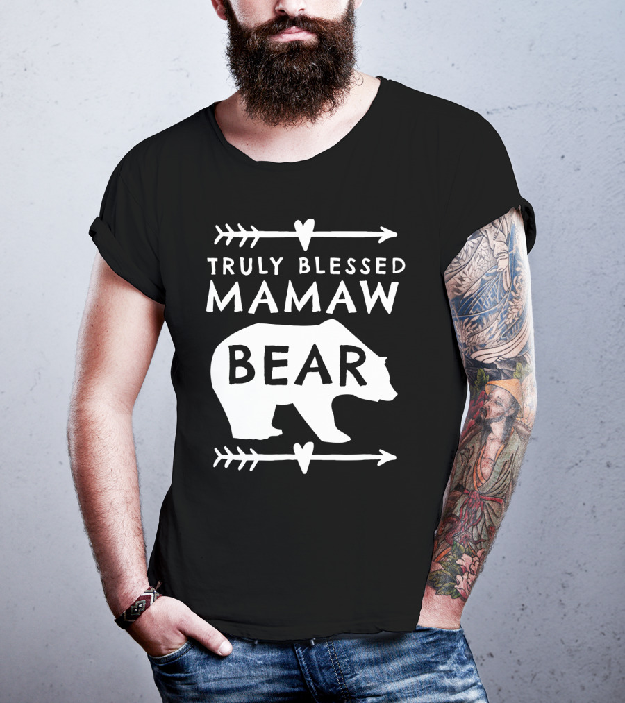 Truly Blessed Mamaw Bear Grandma Bear Silhouette Arrows Hearts T-Shirt