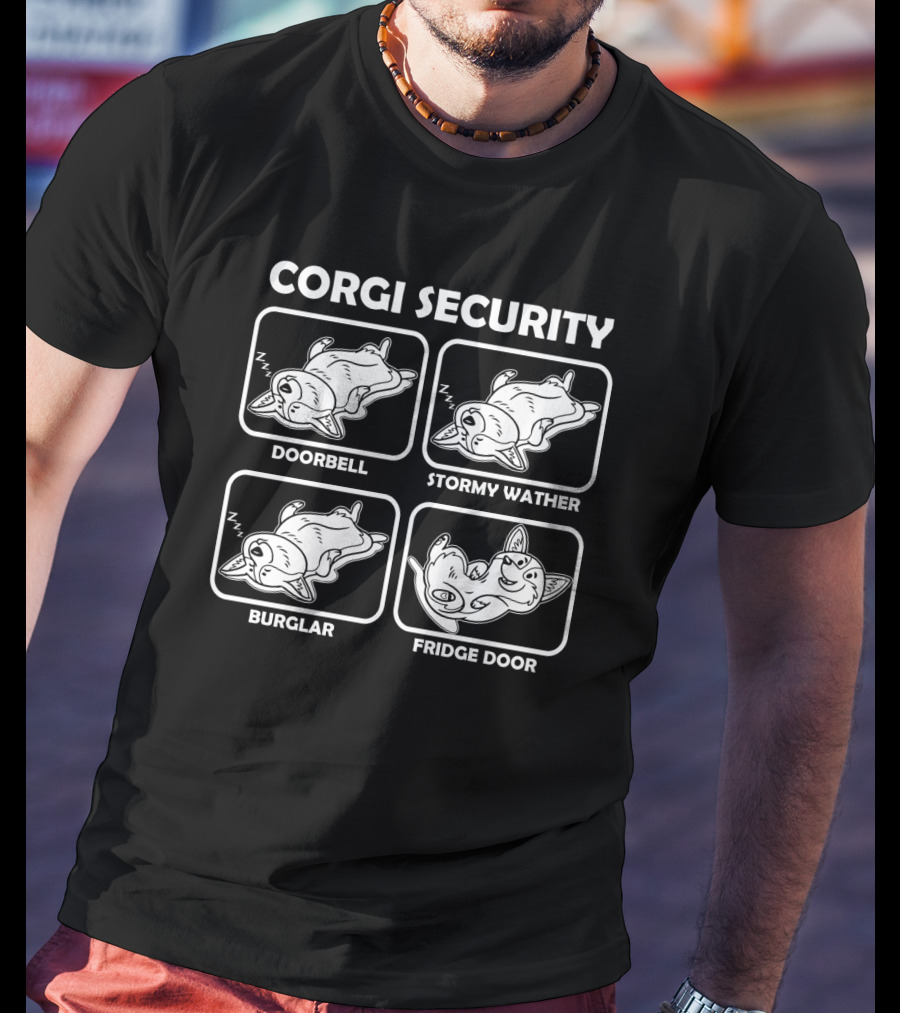 Corgi Security Doorbell Stormy Weather Burglar Fridge Door T-Shirt