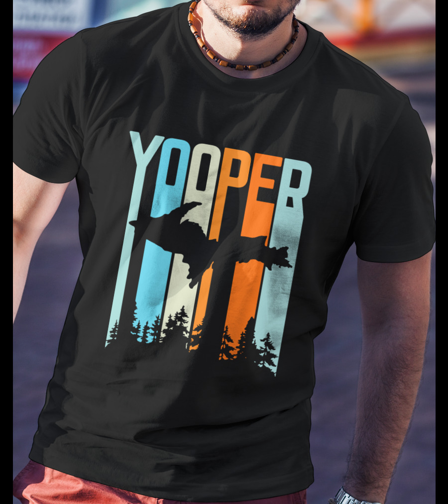 Yooper Silhouette Upper Peninsula Retro Stripes T-Shirt