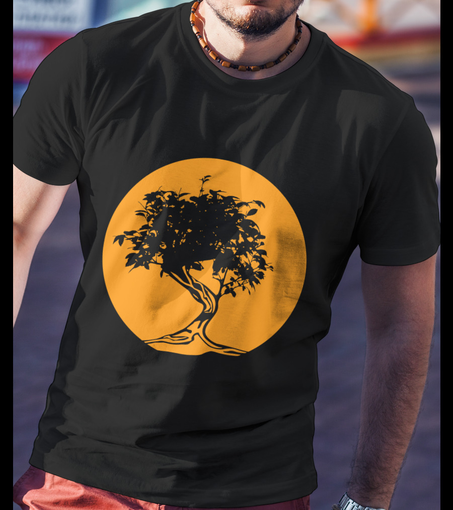 Bonsai Japan Yin Yang Monk Tree Silhouette Circle T-Shirt