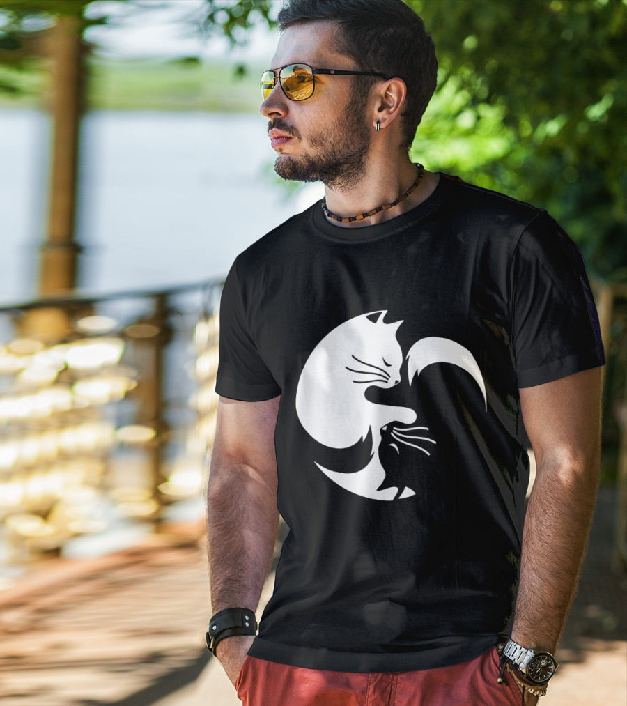 Cat Yin Yang Spiritual Meditation Yoga Balance T-Shirt