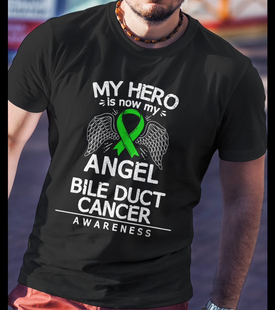 My Hero Is Now My Angel Bile Duct Cancer Awareness T-Shirt