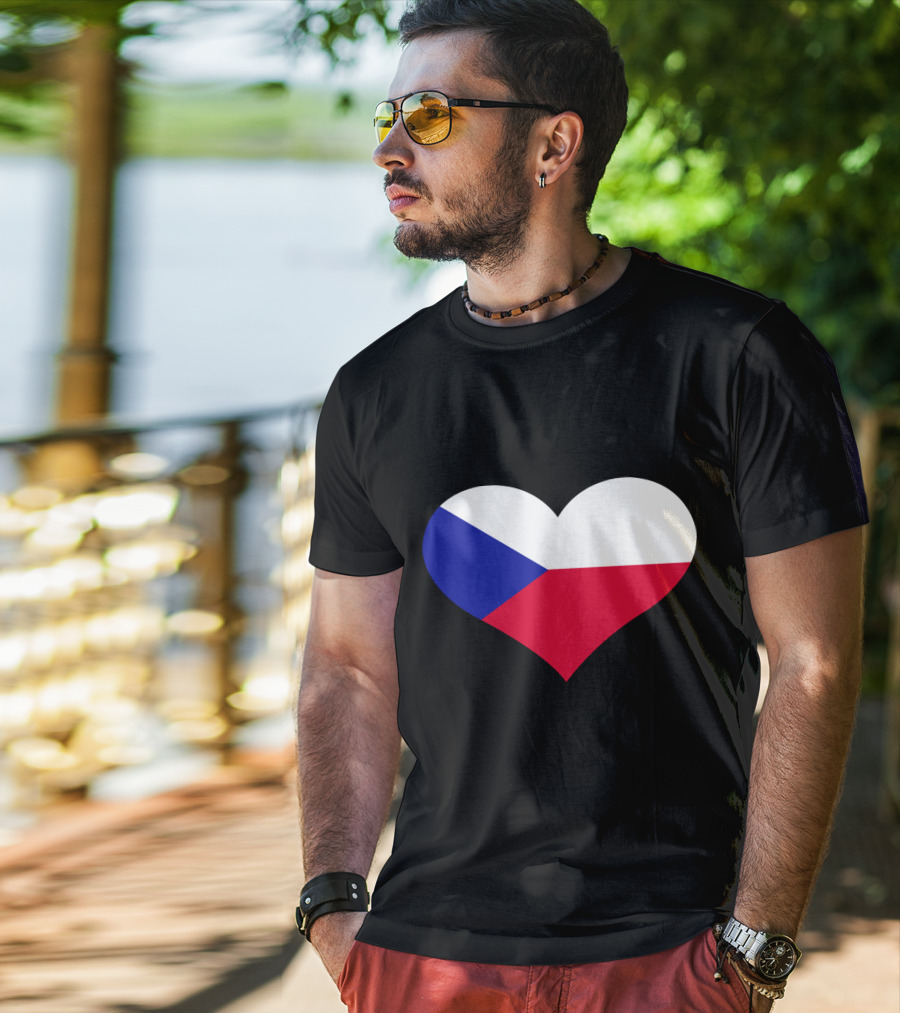Czech Republic Flag Heart Shape T-Shirt