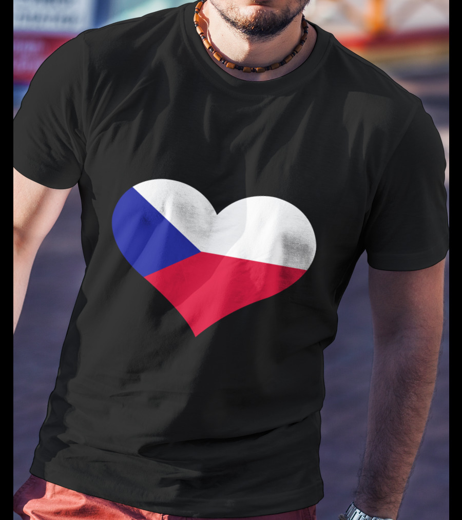 Czech Republic Flag Heart Shape T-Shirt