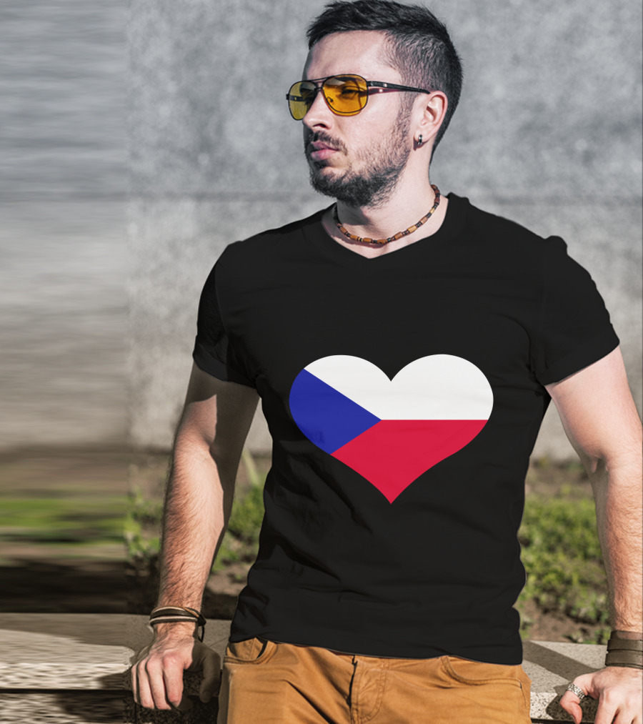 Czech Republic Flag Heart Shape T-Shirt