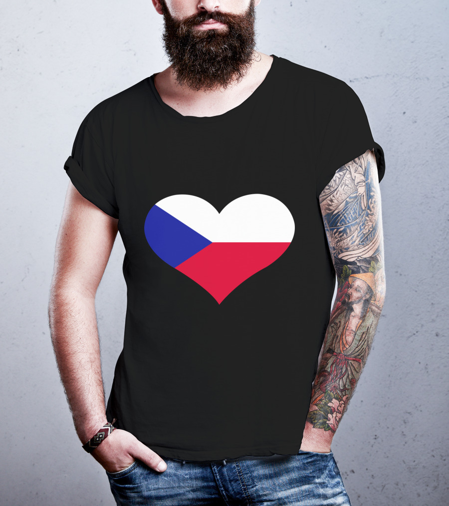 Czech Republic Flag Heart Shape T-Shirt