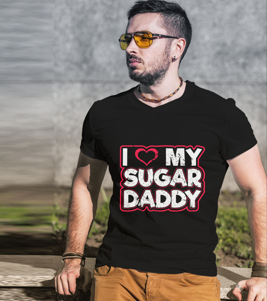 I Love My Sugar Daddy Distressed Heart Text T-Shirt